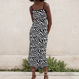 Zara Black and White Zebra Print Midi Dress